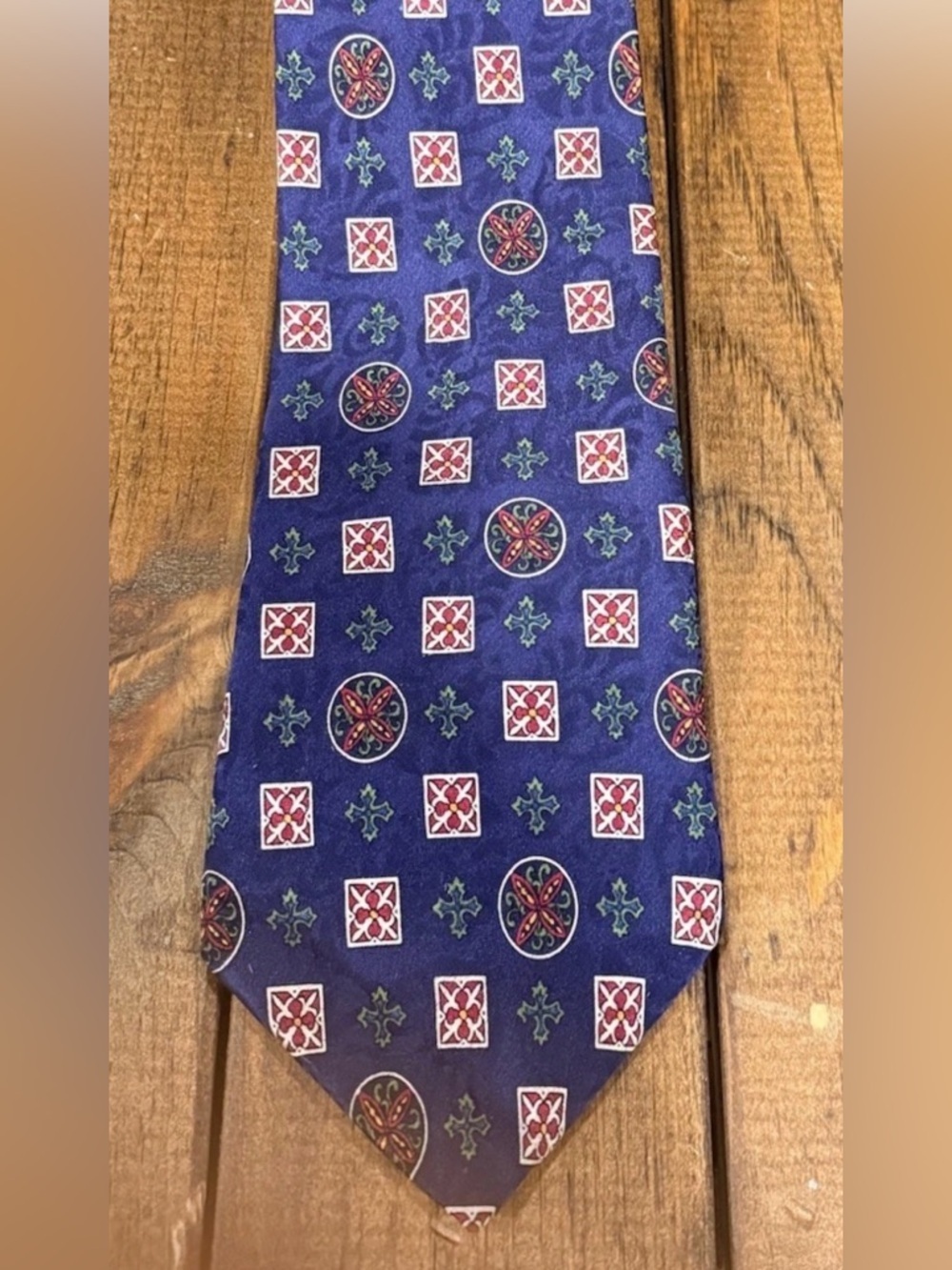 Liberty of London Vintage Navy Silk Tie Medallion Gothic Floral 100% Silk USA